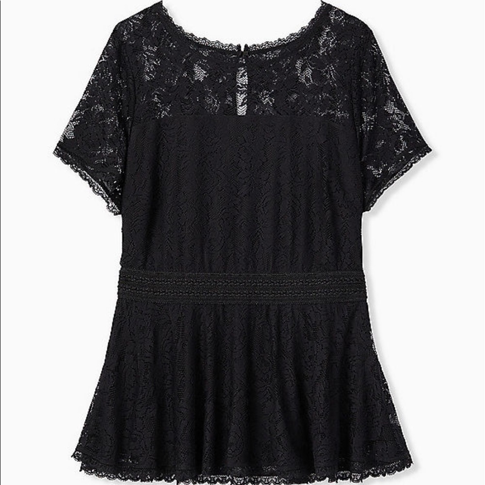 Torrid black lace peplum top, size 0X/L/12, NWT
